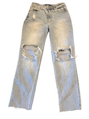 Hollister Light Blue Straight Leg Jeans with Raw Hem